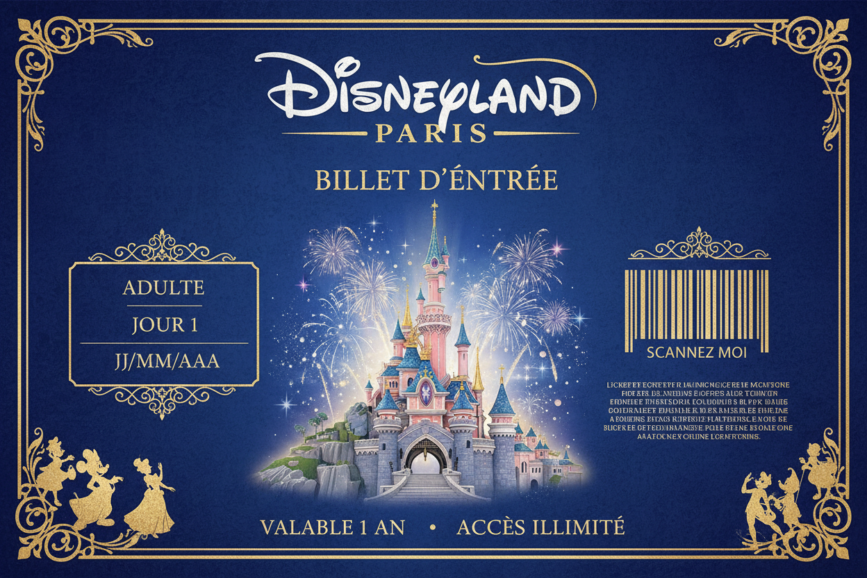 Billet Disneyland Paris avec écrit en français 